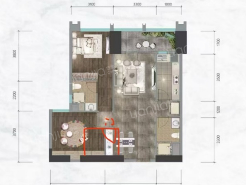 整租·恒大御龙天峰 2室2厅 东