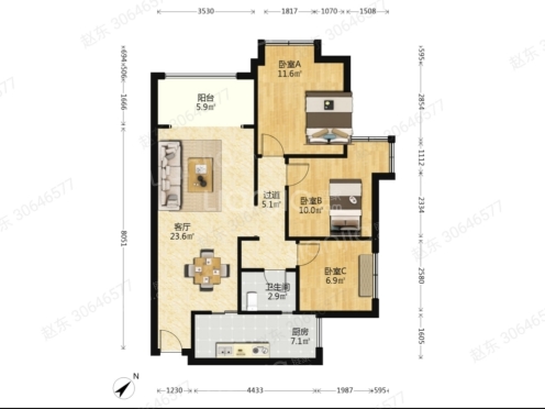 整租·花样年花样城五期 3室1厅 东北
