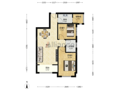 整租·富地公园学府二期 2室2厅 南