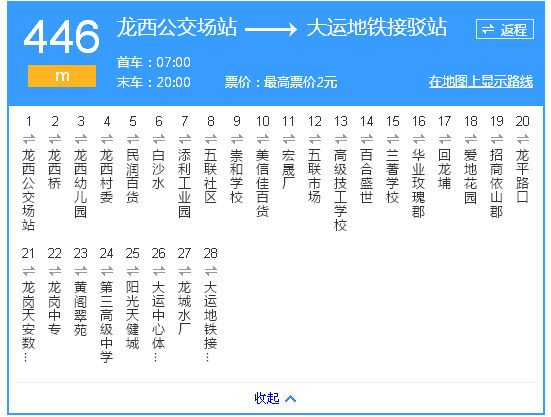 m446路途徑的站點.m446路,起點站是大運地鐵站,終點站是龍西公交場站.