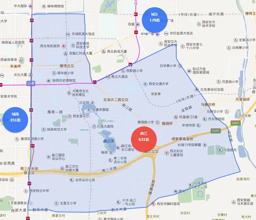  曲江新区位于西安市东南部,是陕西省,西安市确立的 以文化产业和