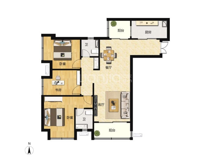 常青藤湖上初晴--建面 99.65m²