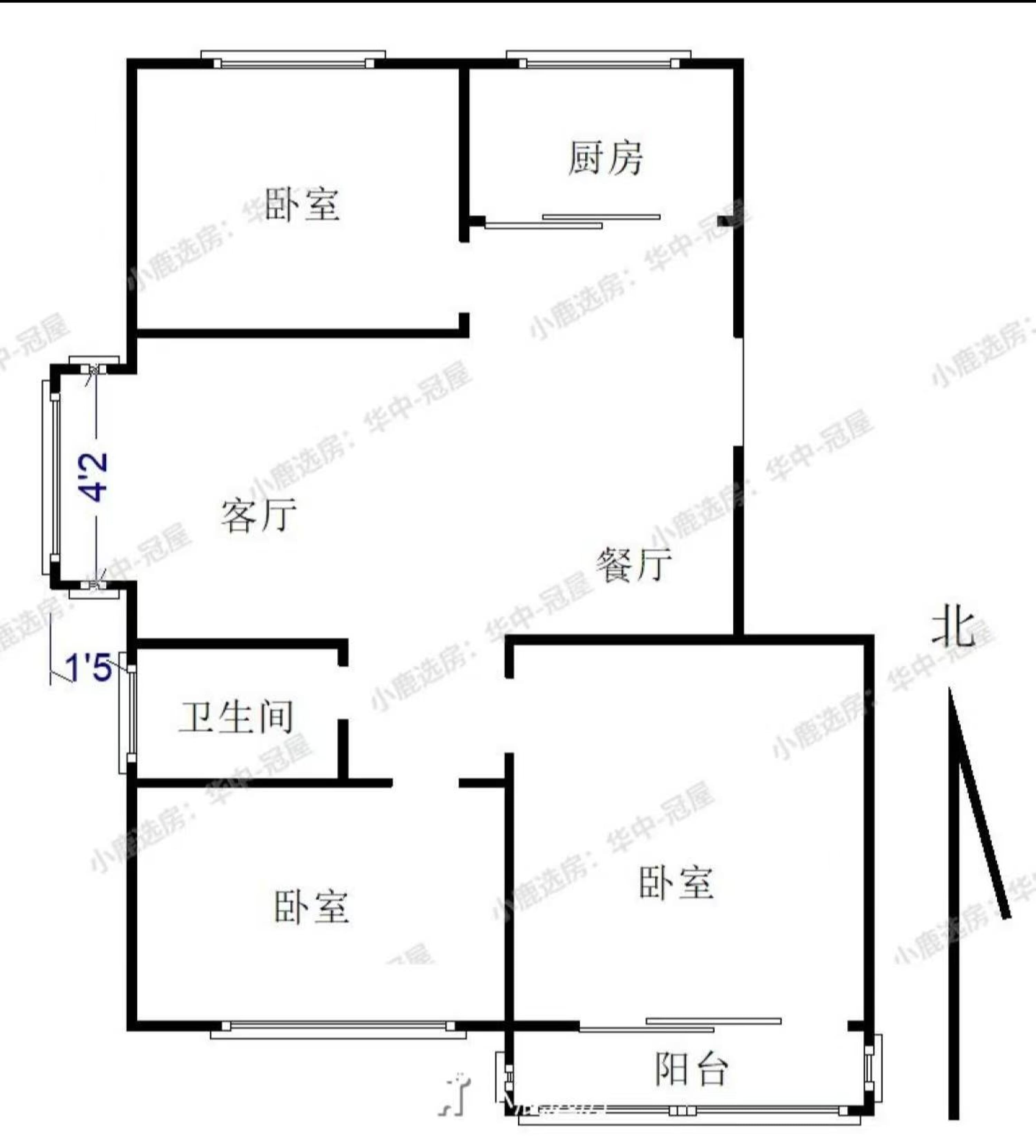 天保青花府 3室2厅 南 北-户型图