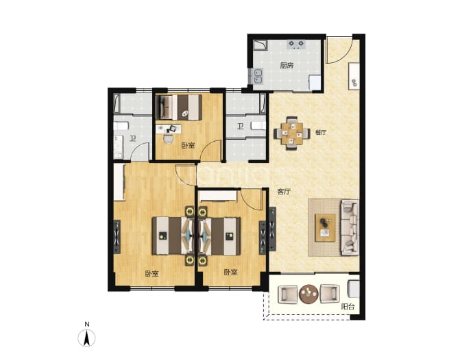碧桂园双湖城3室2厅2卫户型图