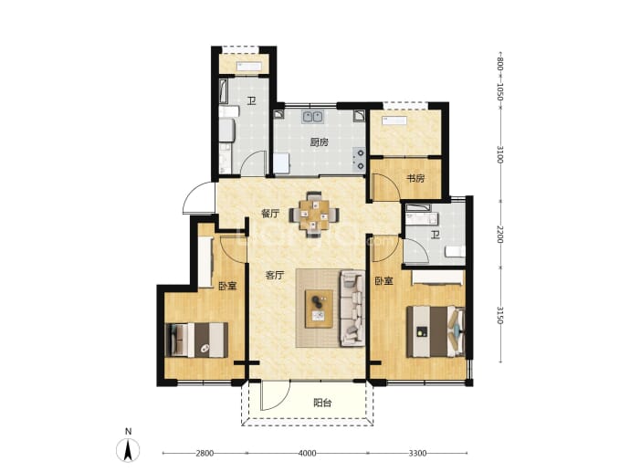 农垦含章棠颂3室2厅2卫户型图