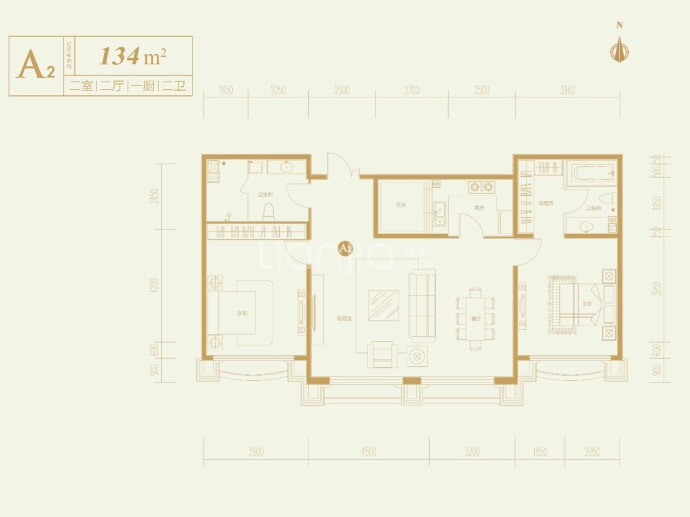 观山悦2室2厅2卫户型图