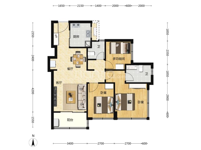 鸿荣源·珈誉玖玺--建面 89m²