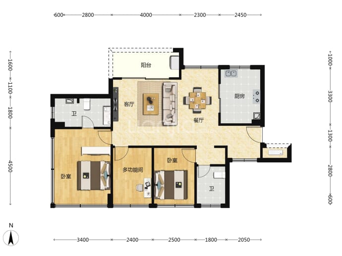 鸿荣源·珈誉玖玺3室2厅2卫户型图
