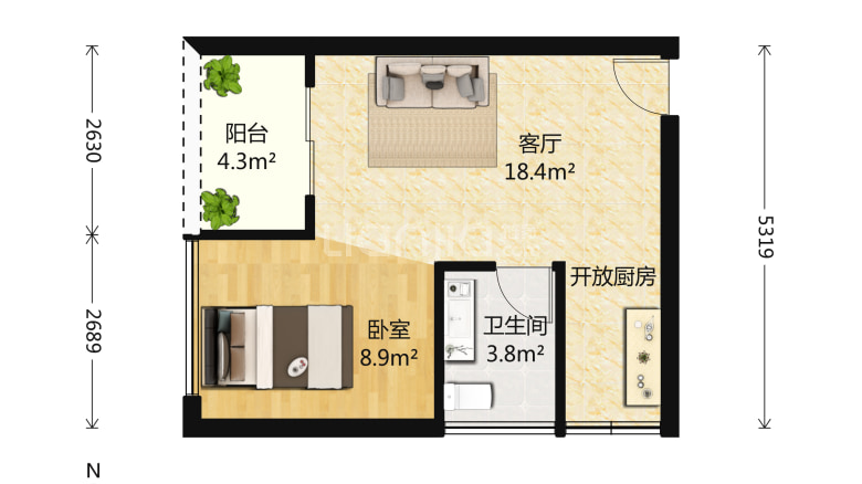 香年广场 1室1厅 2700元