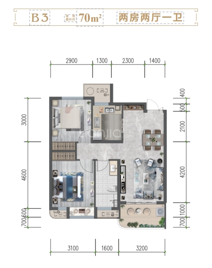 易辰江南大院--建面 70m²