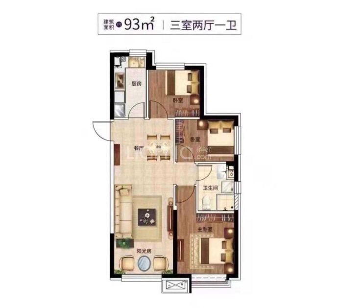 汇丰书院3室2厅1卫户型图