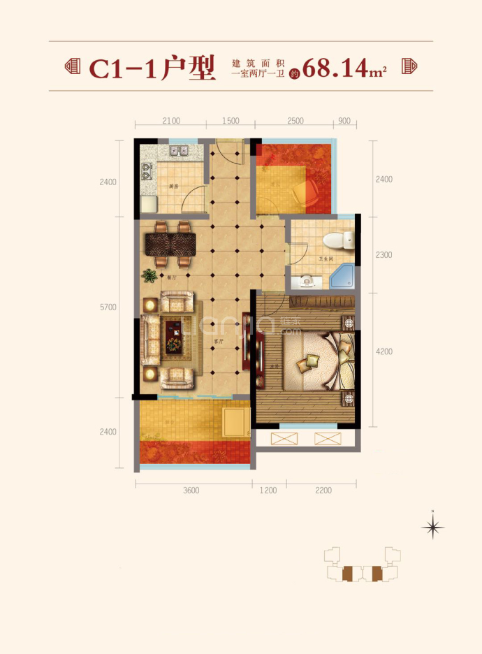 佳丰·京艺湾--建面 68.14m²