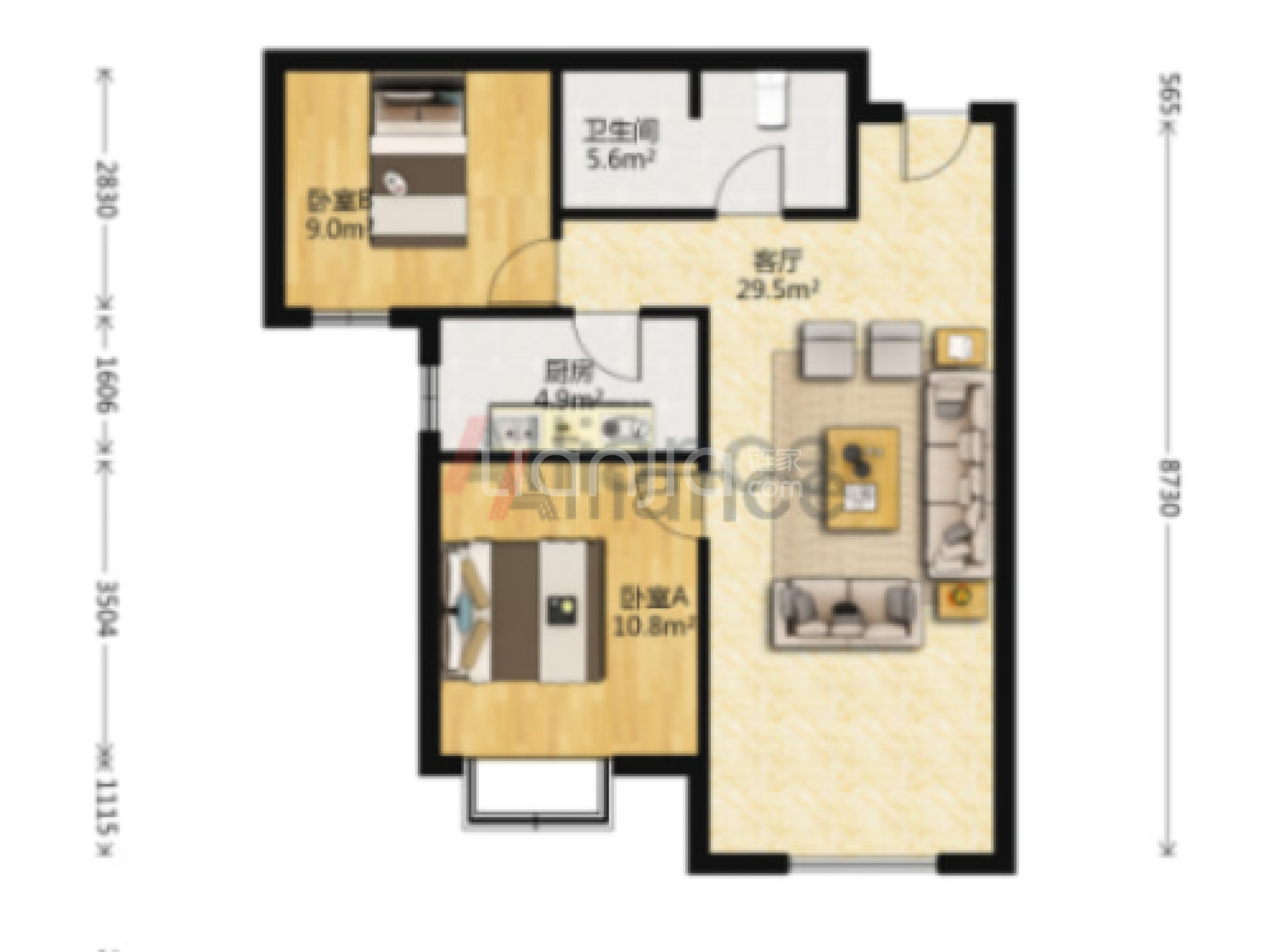 急售三利C区精装未住两居，价格美丽-户型图