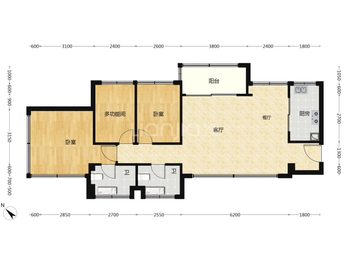 鸿荣源·珈誉玖玺3室2厅2卫户型图