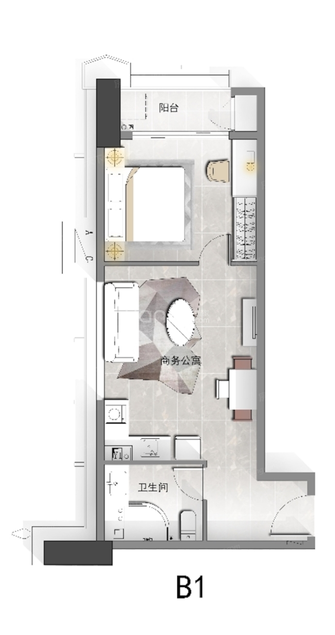 复兴世纪大厦--建面 62.9m²