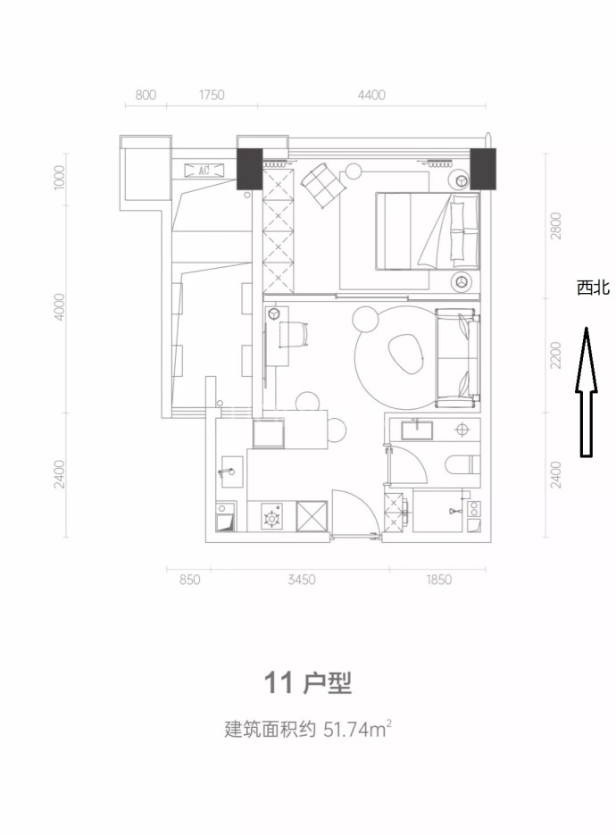 中粮大悦城铂悦苑--建面 51.74m²