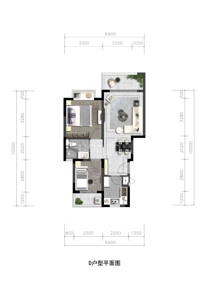 绿地滇池国际健康城山重院二期--建面 69m²