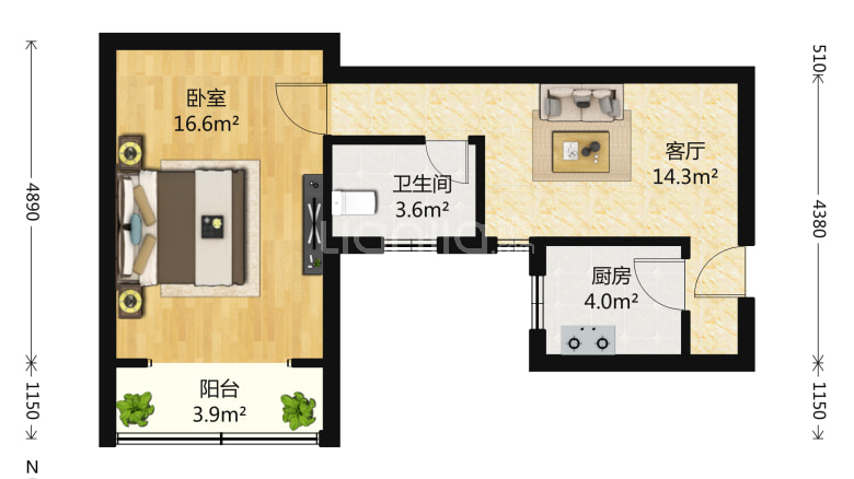 整租·凌云公寓 1室1厅 南