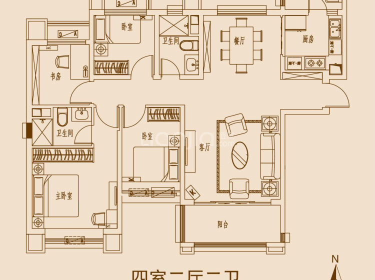 恒大御海天下150平米户型户型图(链家网)