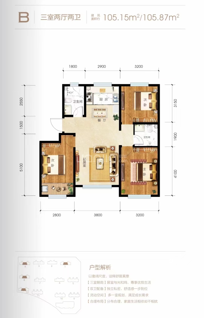 润玺文锦苑--建面 105.15m²