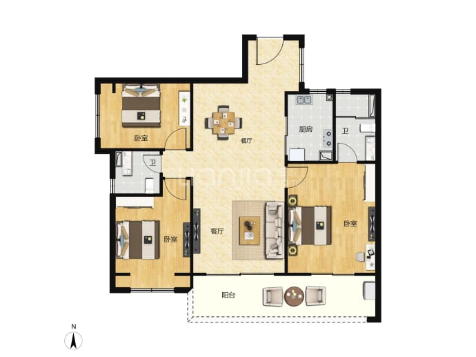 碧桂园双湖城3室2厅2卫户型图