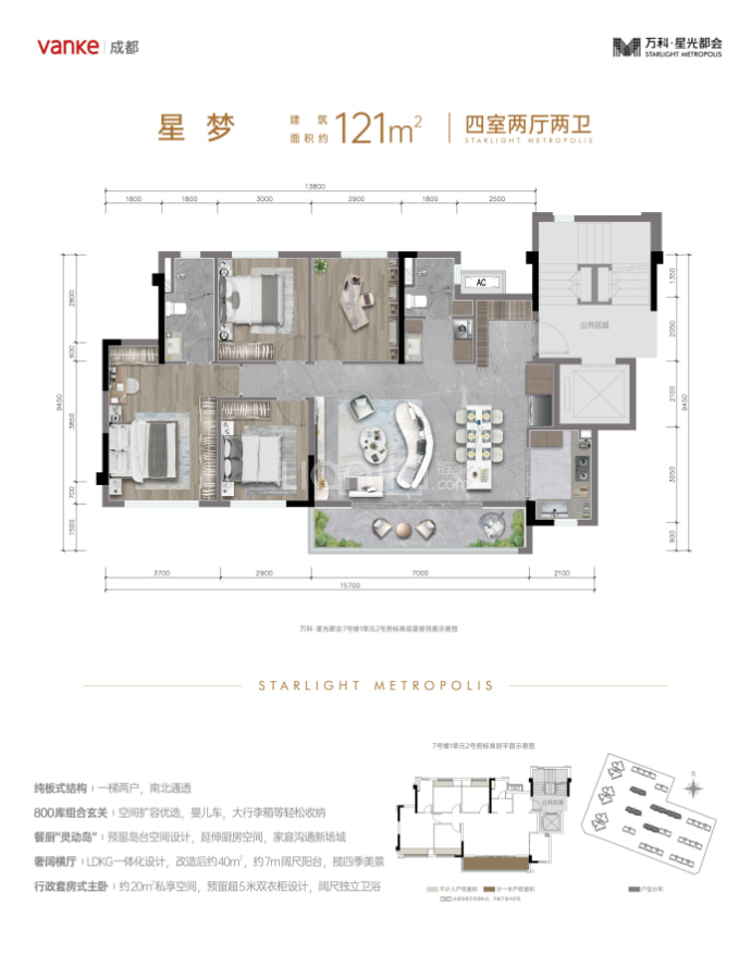 万科星光都会--建面 121m²