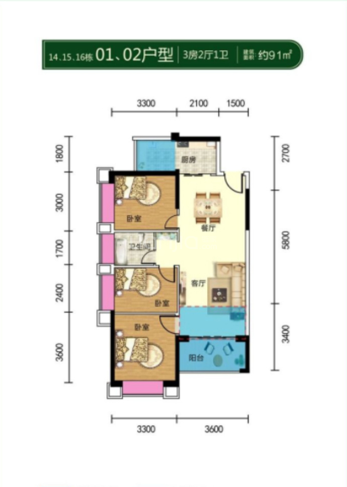 万威森林园二期--建面 91m²