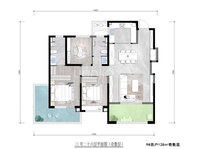 轨交绿城江语云庭--建面 128m²