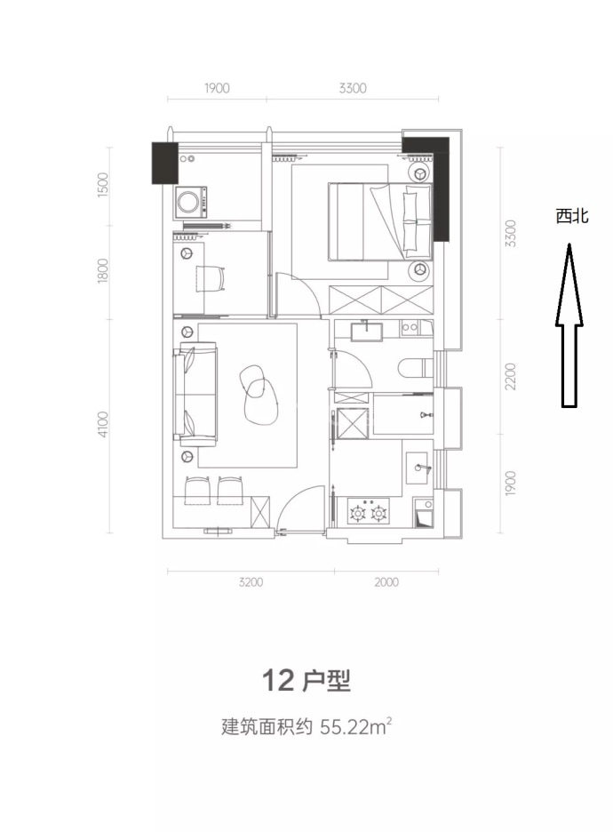 中粮大悦城铂悦苑--建面 55.22m²