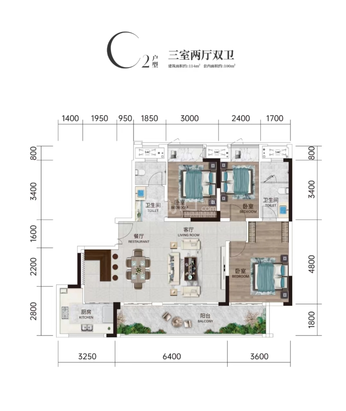 渝开发星河博棠--建面 114m²