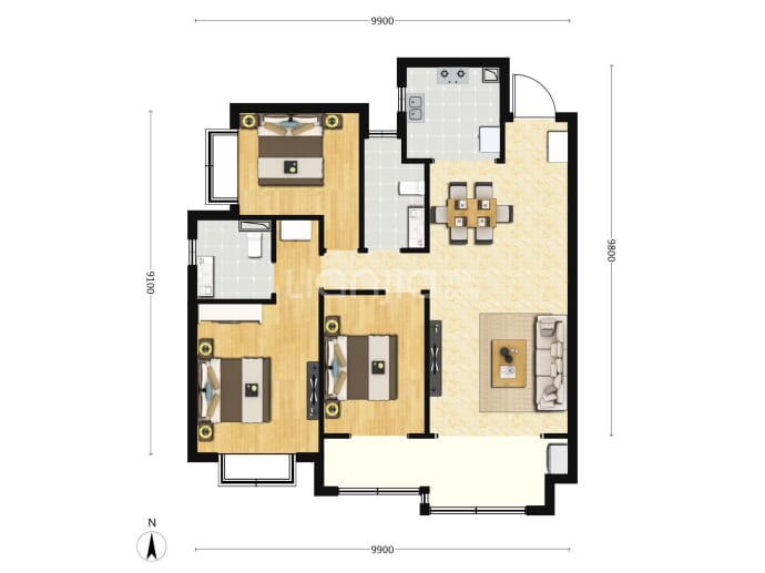 大华公园天下3室2厅2卫户型图