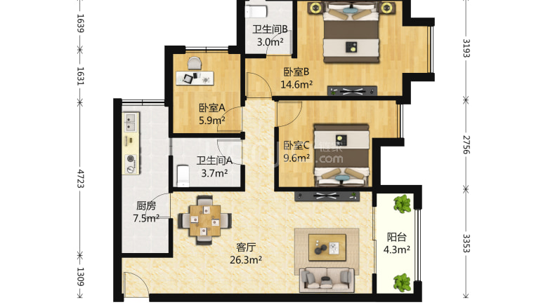 整租· 大雅云居山 3室1厅 3000元