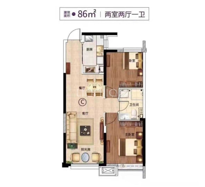 汇丰书院2室2厅1卫户型图