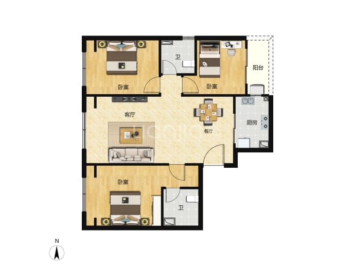 碧桂园双湖城3室2厅2卫户型图