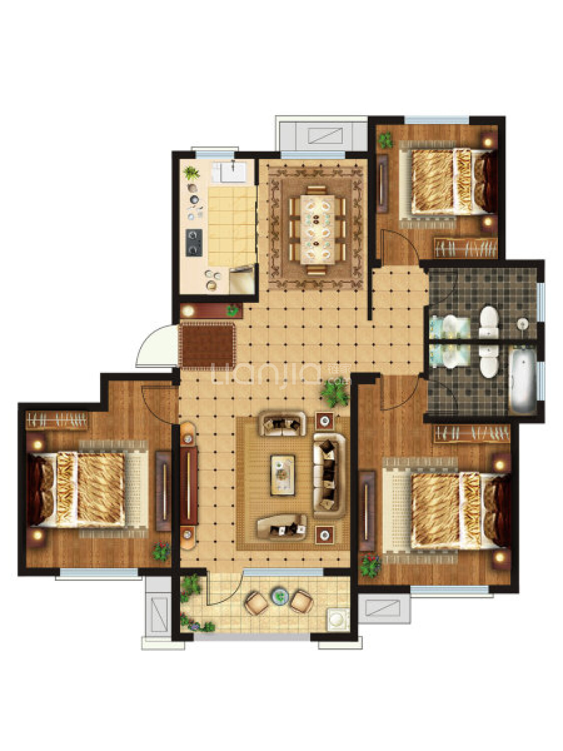 奥林春天126平米户型户型图(链家网)