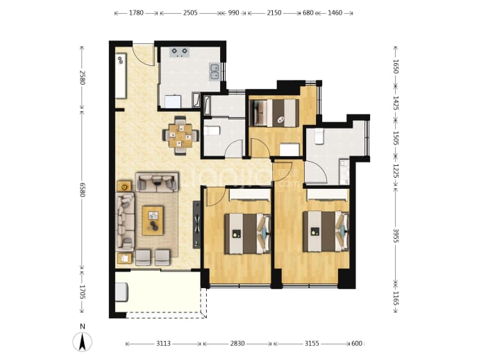 合正方洲--建面 97m²