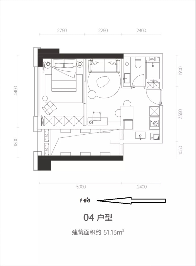 中粮大悦城铂悦苑--建面 51.13m²