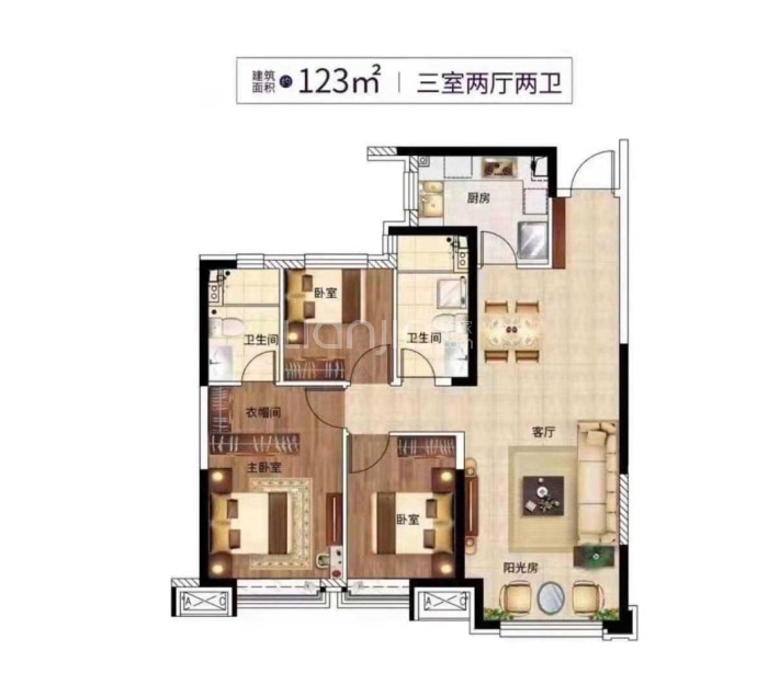 汇丰书院3室2厅2卫户型图
