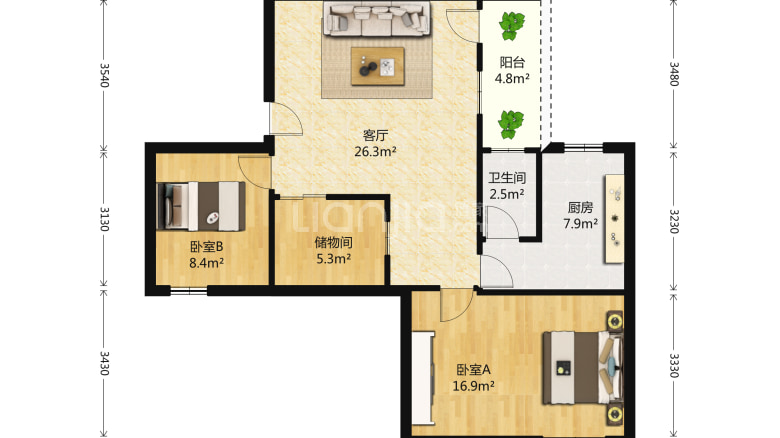 整租· 棠德花园 2室1厅 3000元