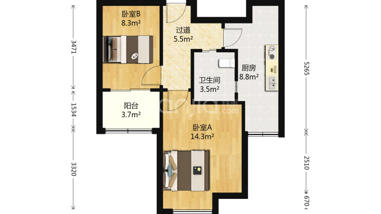 整租·心圆西苑 2室1厅 南