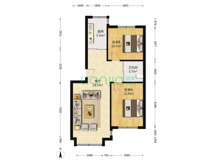 吉林永庆乾坤花园二居户型图 永庆乾坤花园二居房型图 户型图大全 吉林链家