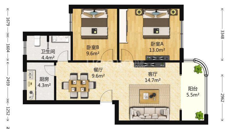 東暉花園兩室一廳一廚一衛 拎包入住