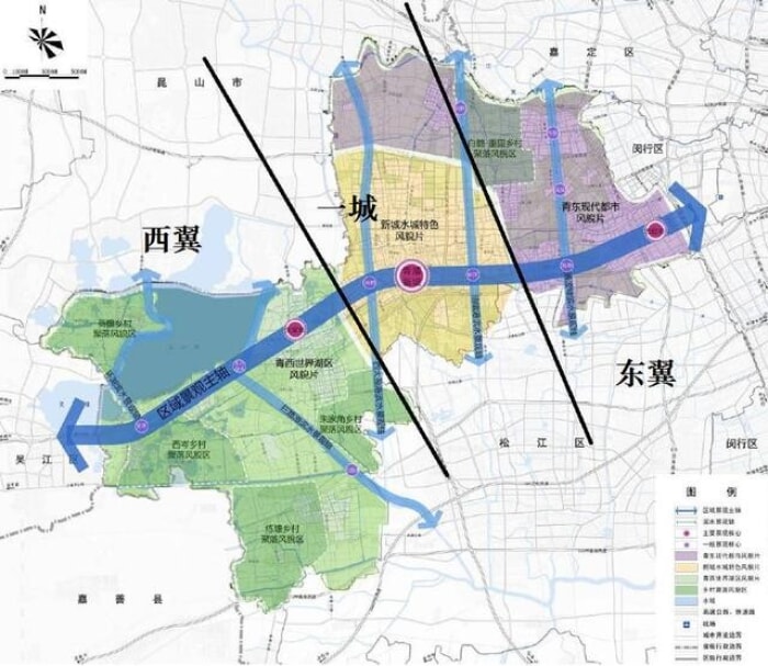 在青浦区2035年总体规划中,秉承了之前一城两翼的概念