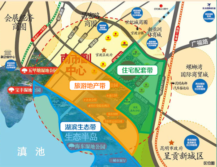 俊发生态半岛项目规划效果图湖滨生态带:靠近滇池2公里海岸线部分,被