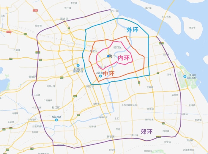 买房都要看地段,说到地段就要说环线,上海有四环,由内到外分别是内环