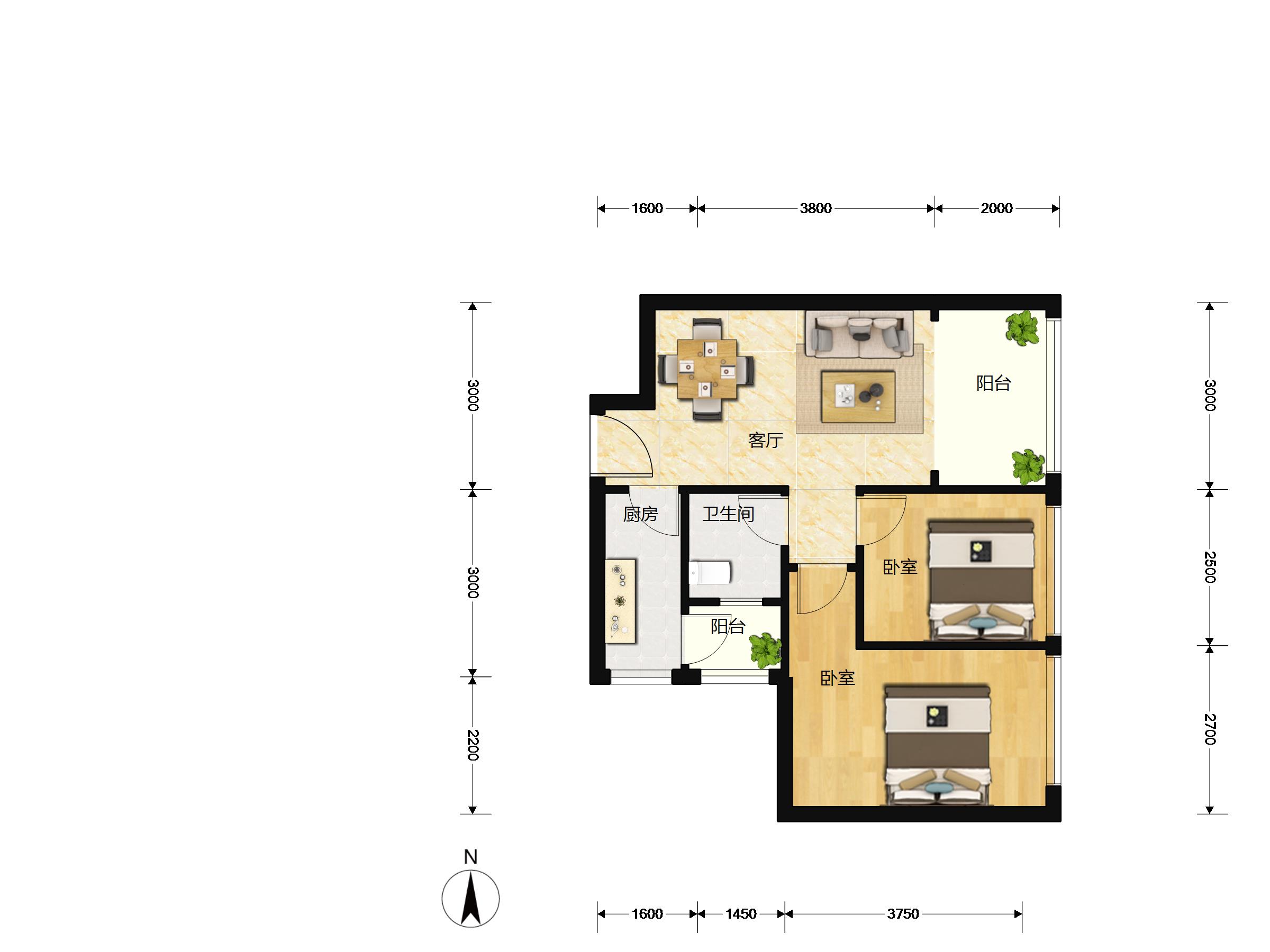 冠华苑1 - 现代风格两室两厅装修效果图 - 段莹设计效果图 - 每平每屋·设计家