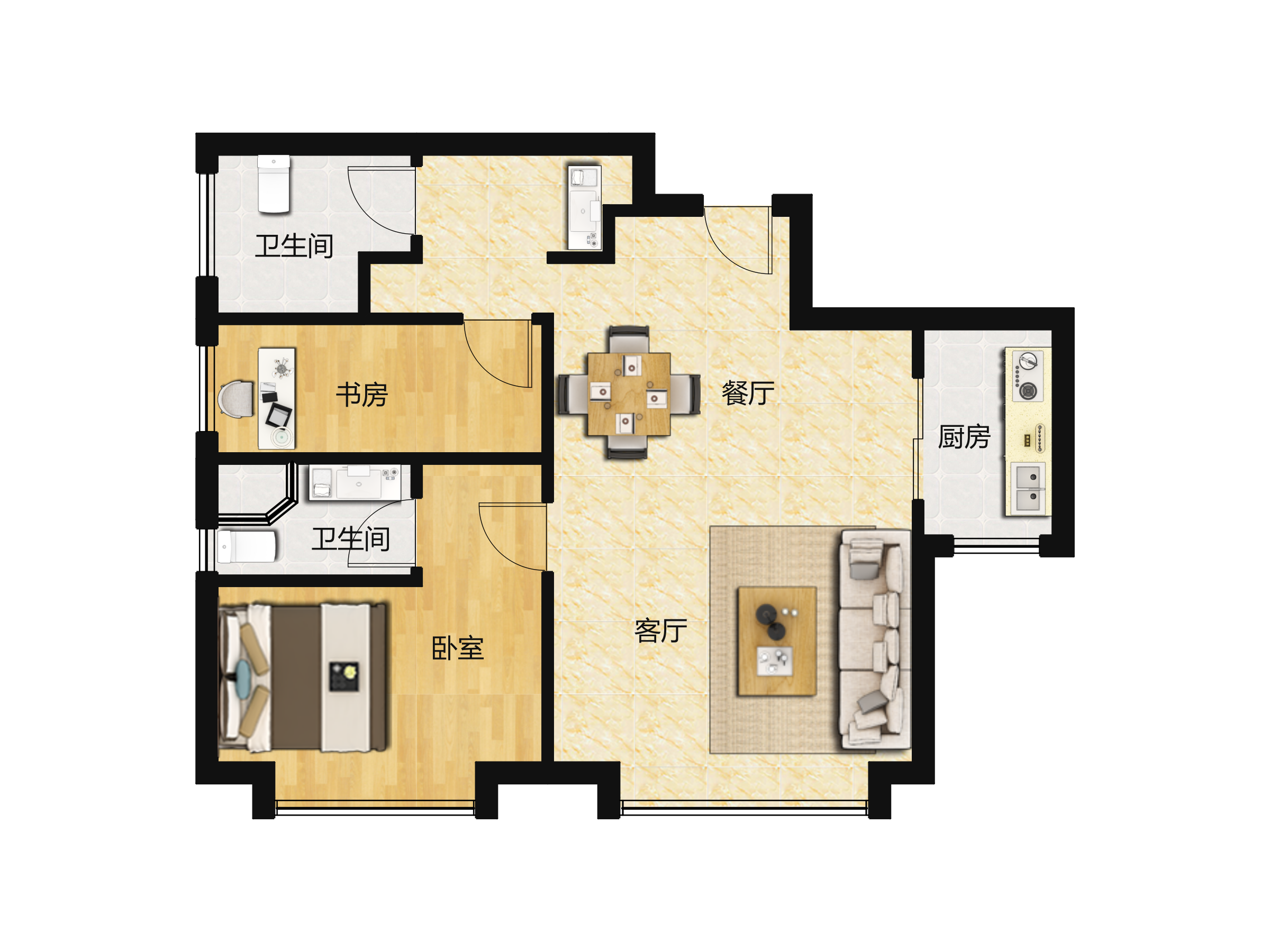 天津市和平区 .3室2厅2卫 80m²-v2户型图 - 小区户型图 -躺平设计家