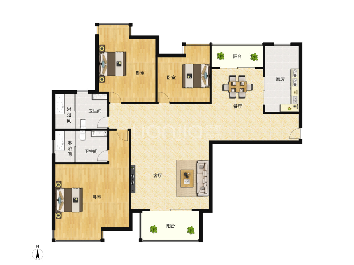 盘古园府105平米户型户型图(链家网)