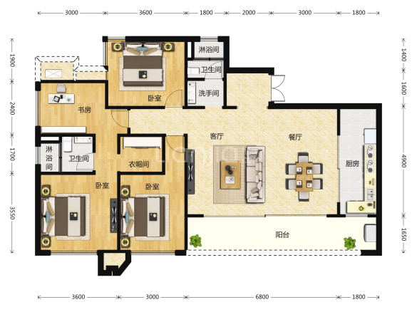 3室2厅2卫售罄 套内 106m朝向南 价格待定 玄关明厨明卫