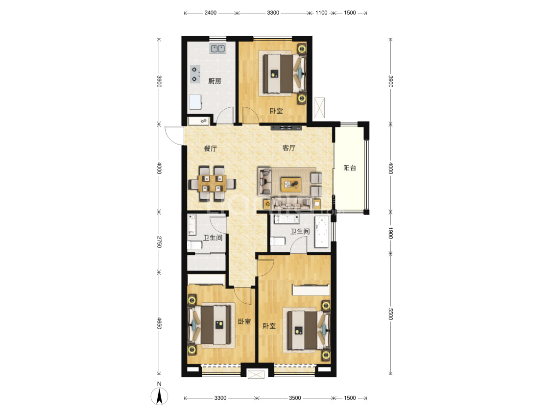 当代城ΜΟΜ∧137㎡户型户型图(链家网)